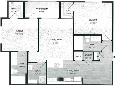 B1 - Two Bedroom / Two Bath - 1124 Sq.Ft.*